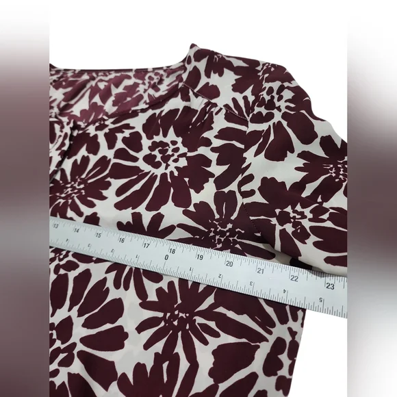 LOFT Floral Blouse Women Sz XL Burgundy Long Sleeve Casual Workwear Preppy Flowy - Picture 3 of 9